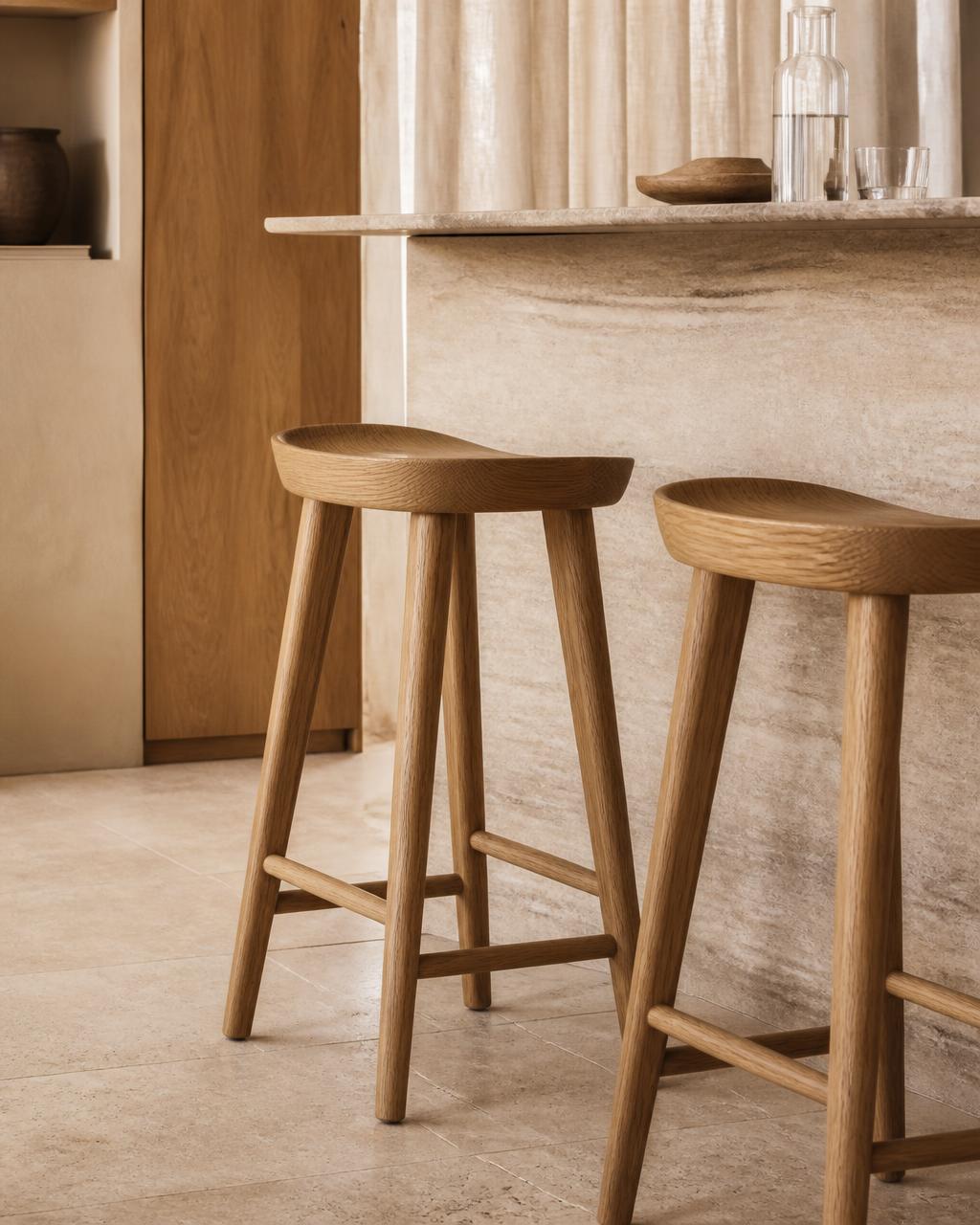 Timber Stools styled in an Australian kitchen