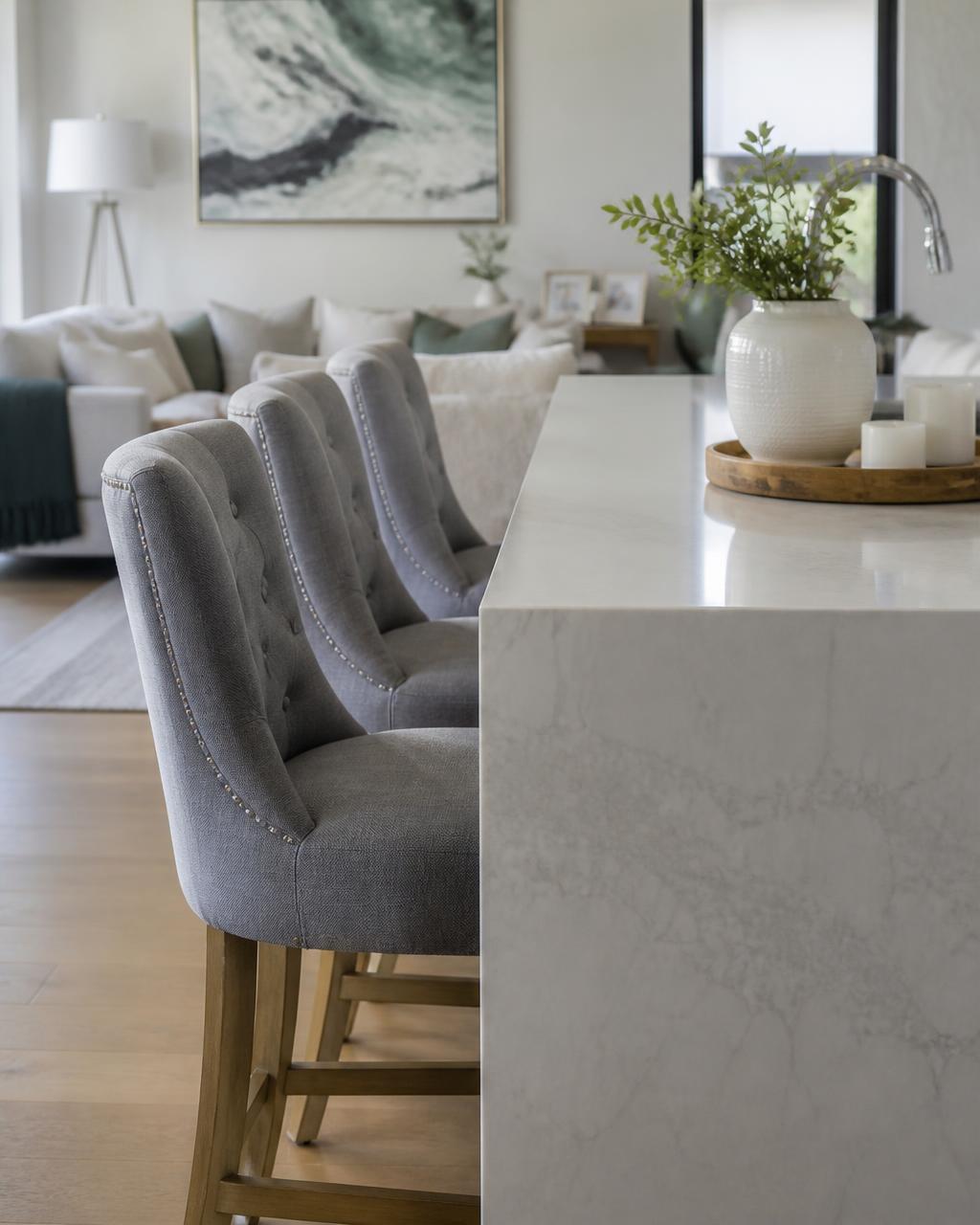 Fabric Stools styled in an Australian kitchen