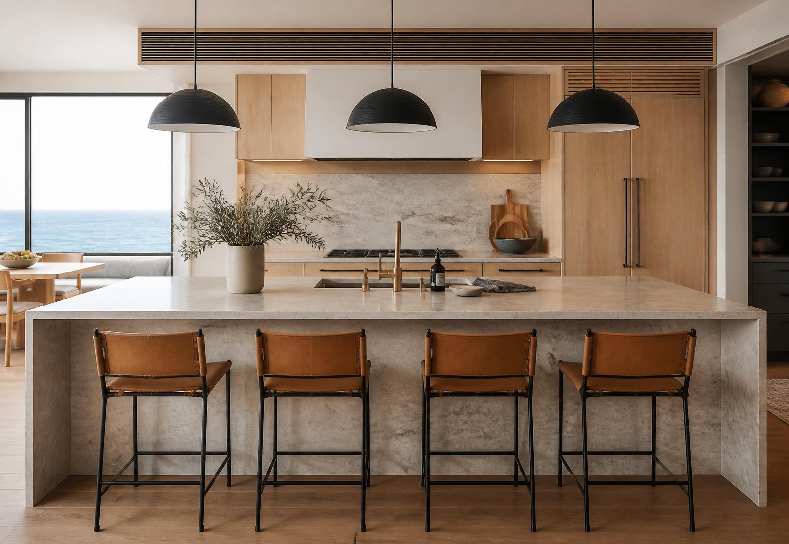 Leather Stools styled in an Australian kitchen